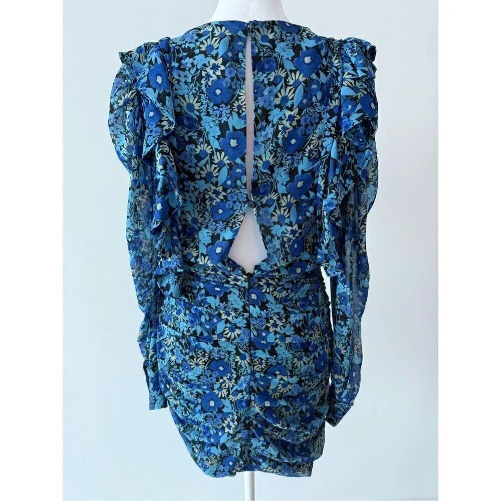 🦋 ZARA Blogger Favorite Draped Romantic Ruffle Ruching Keyhole Floral Mini Dress - Picture 14 of 15